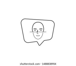 Face recognition line icon. Chat bubble design. Faces biometrics sign. Head scanning symbol. Outline concept. Thin line face recognition icon. Vector