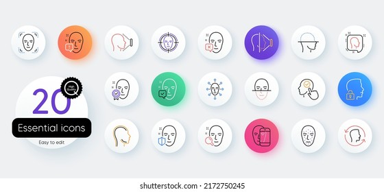 Face Recognition Line Icons. Bicolor Outline Web Elements. Set Of Facial Biometrics Detection, Scanning And Unlock System Icons. Facial Scan, Identification, Face Id. Vector