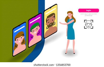 Face Recognition login System Concept on Smart phone Human Face Scanning 