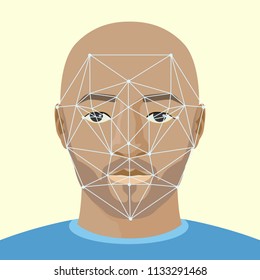 Face recognition. Man Face with beard scanning. Video search for a criminal. Stock vector illustration.