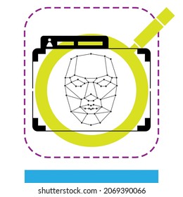 Face Recognition Mask With Key Lines And Points, Id Frame And Loupe