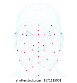 Hombres de reconocimiento. El modelo de alambre poligonal del jefe de un hombre demuestra la tecnología de reconocimiento facial. Muchos puntos y líneas para reconocer la personalidad de una persona. Ilustración del vector