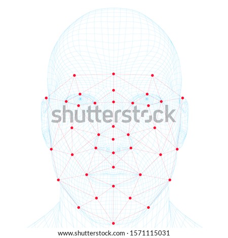 Face recognition men. The polygonal wireframe of the head of a man demonstrates face recognition technology. A lot of points and lines for recognizing a persons personality. Vector illustration