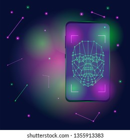 Face recognition on smartphone. Vector illustration