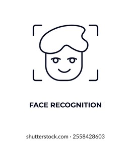 face recognition outline icon. Linear vector from ai and tech concept. Thin line face recognition icon isolated on white background