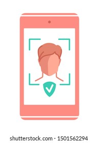 Face recognition. Payment using Face Payment And Identification. Mobile phone with Biometric identification. Vector modern business concept on isolated white background.