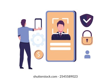 Face recognition and personal data safety. flat style illustration illustration