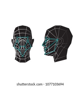 Face recognition and scanning - biometric security system. Concept of 3d Facial recognition. Cybersecurity. Deepfake. Artificial intelligence. Vector illustration