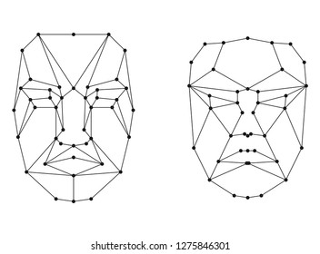  face recognition scanning grid . Human face grid artificial biometric access