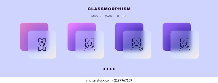 Icono de juego de reconocimiento facial. confirmación de identificación, escaneo, escáner, verificación, detección de identidad, ciberprotección. Concepto de biometría. Estilo de glasmorfismo. Icono de línea de vector para negocios y publicidad.
