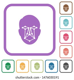 Face recognition simple icons in color rounded square frames on white background