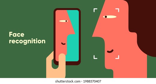 Face Recognition. Simple vector flat illustration. Background for social media, poster, banner.