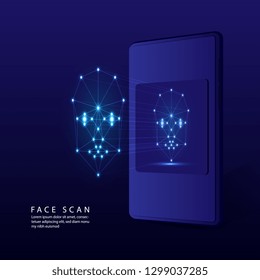 Face recognition system. Face ID,Hand holding smartphone with mobile app on screen. Modern application. Flat design graphic elements. banner,Vector,illustration