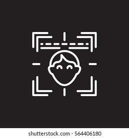 Face recognition system line icon, outline vector sign, linear white pictogram isolated on black. Symbol, logo illustration