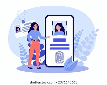 Face recognition system on smartphone vector illustration. Two-factor authentication and data security on mobile devices. Protection, safety, technology concept