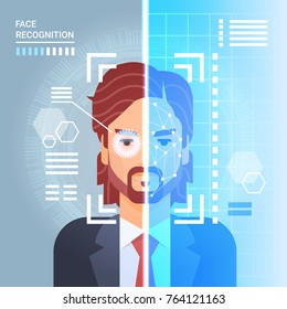 Sistema De Reconocimiento De Cara Explorando Retina De Ojos De Empresarios Moderna Tecnología De Identificación Tecnología De Acceso Control De Concepto Ilustración Vector