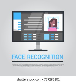 Face Recognition Technology Computer Security System Scanning African American Female User Biometric Identification Concept Vector Illustration