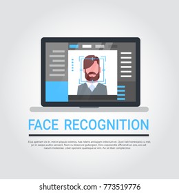 Face Recognition Technology Laptop Computer Security System Scanning Male User Biometric Identification Concept Vector Illustration