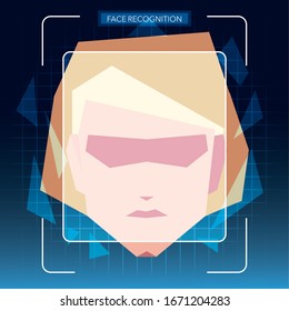 face recognition technology, man with face identification vector illustration design