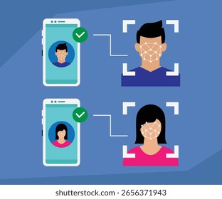 Face Recognition Technology for Mobile Phone Security 2d vector illustration