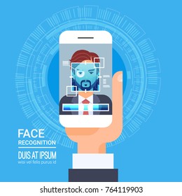 Face Recognition Technology Smart Phone Scanning Eye Retina Biometric Identification System Vector Illustration