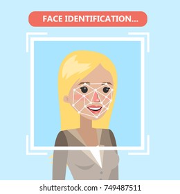 Face recognition technology. Woman with face identification.
