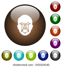 Face recognition white icons on round glass buttons in multiple colors