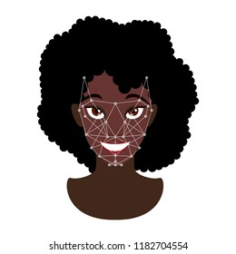 Face recognition. Woman Face. Video search for a criminal. Stock vector illustration.