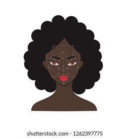 Face recognition.Woman face with beard scanning. Biometric security system. 