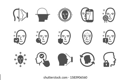 Face recognize icons. Biometrics detection, Face id and scanning. Identification classic icon set. Quality set. Vector