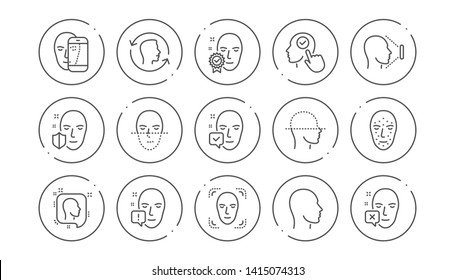 Face Recognize Line Icons. Biometrics Detection, Face Id And Scanning. Identification Linear Icon Set. Line Buttons With Icon. Editable Stroke. Vector