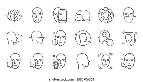 Face recognize line icons. Biometrics detection, Face id and scanning. Identification linear icon set. Quality line set. Vector