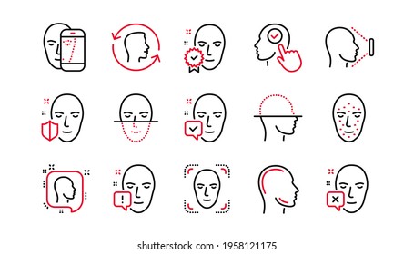 Face recognize line icons. Biometrics detection, Face id and scanning. Identification linear icon set. Linear set. Quality line set. Vector