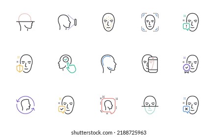 Face recognize line icons. Biometrics detection, Face id and scanning. Identification linear icon set. Bicolor outline web elements. Vector