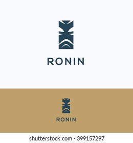 Face rectangle simple ronin man samurai logo