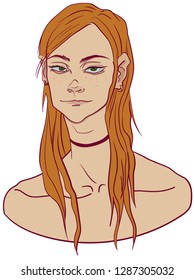 face of a redhead  young model with freckles vector drawn by computer graphics. fashion portrait  blonde woman. sexy girl with perfect appearance. similar to a fairytale character. erotic look