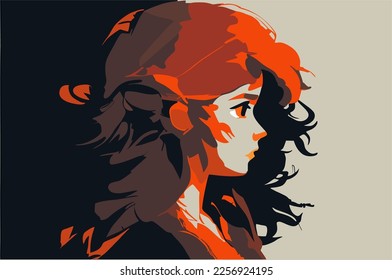 The face of a redheaded European girl in profile. Avatar. The portrait of the child. Side view. Vector flat illustration