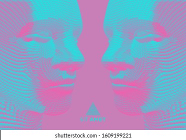 Face reflection. Abstract digital human head. Futuristic background. Vector Illustration for advertising, marketing or presentation. 