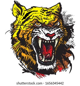 Face of a roaring dangerous tiger