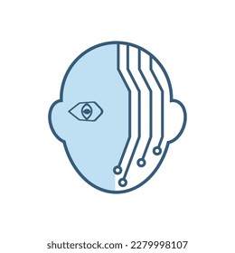 Cara del icono robot AI en el diseño de líneas sobre fondo blanco, diseño de iconos de sistemas de circuitos tecnológicos, diseño de un símbolo de IA vectorial para la creación de UI, icono de inteligencia artificial
