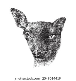 The face of a roe deer and a panther combined into one. Drawing with black dots. Vector realistic illustration