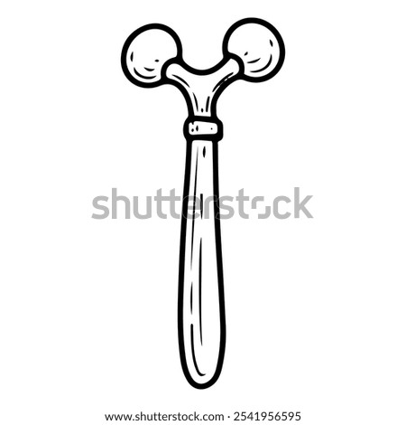Face roller hand drawn doodle. Beauty tool. Self care. Cosmetic massage. Skin stroking with scrapers. Natural stone. Massage device. Body health. Vector line art illustration.