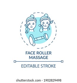 Face roller massage concept icon. Facial care procedure idea thin line illustration. Lymphatic system stimulation. Increasing blood flow. Vector isolated outline RGB color drawing. Editable stroke