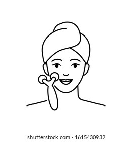 Face roller massager vector icon line style