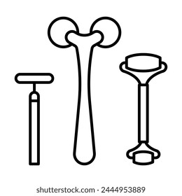Face Roller set, line icon. Jade roller for skin, facial massager, anti-puff eye roller. Beauty, massage, treatment, skin care. Minimalist linear illustration, simple pictogram, editable strokes