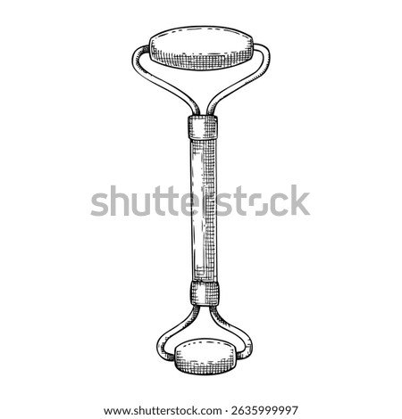 Face roller sketch. Hand drawn vector illustration. Massage, skincare, beauty logo design. NOT AI generated
