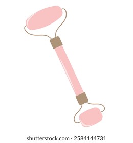 Face roller. Skin care item, beauty,  massage tool, pink quartz. Vector isolated on white background