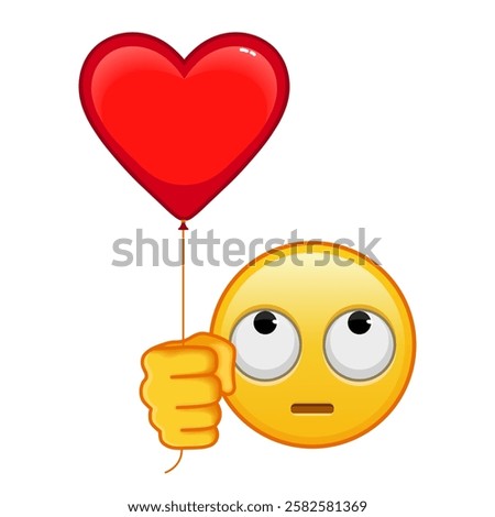 Face with rolling eyes with red heart baloon Large size of yellow emoji smile