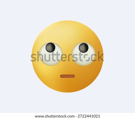 Face with rolling eyes vector emoji illustration. Symbol gesture of an eye roll, commonly conveys moderate disdain, disapproval, frustration, or boredom. 3D vector illustration. Face with rolling eye