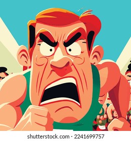 Face of runner cartoon flat,  struggle and power of will, vector illustration